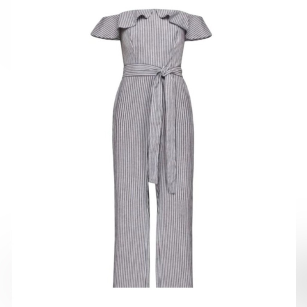 BCBGeneration Striped Off-Shoulder Jumpsuit